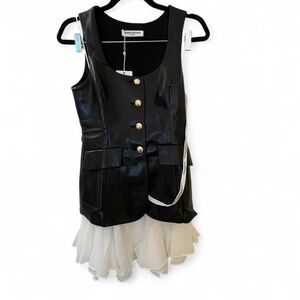 Amanda Uprichard Faux Leather Vest Dress with Chiffon Hem (Small) – BNWT